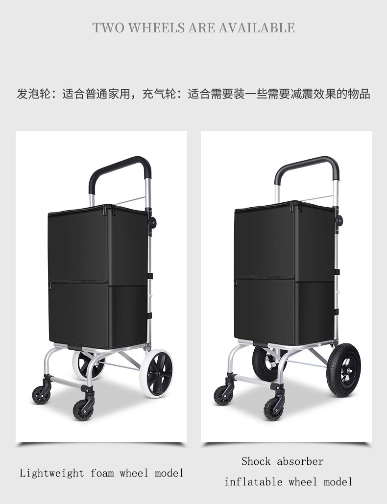 Home Portable Shopping Cart Universal Wheel Trailer Handcart with Oxford Cloth Storage Bag Multi-function Dual Purpose Cart