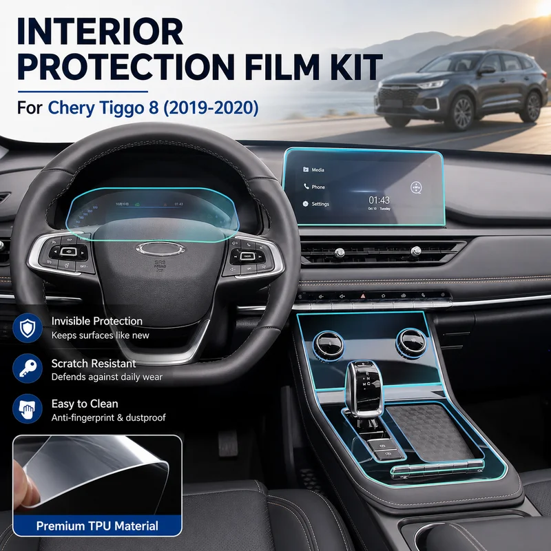 For Chery Tiggo 8 2019-2020 Interior Protection Film Kit Clear TPU Invisible Scratch Shield Dashboard Screen Trim Accessories