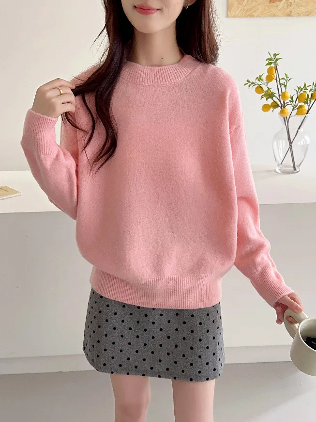 Women's Lazy Style Soft Thickened Knit Sweater, New Loose Crew Neck Chic Basic Layering Top for Autumn Winter
