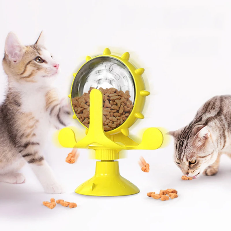 Pet Cat Feeding Interactive Wheel Toys Spinning Food Dispensing Funny Training Windmill Toy Improve IQ Cats Supplies