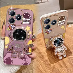 C63 Planet Astronaut Plating Phone Holder Case For Realme C63 C65 C55 C67 C61 C53 C51 Shatterproof Soft Back Cover