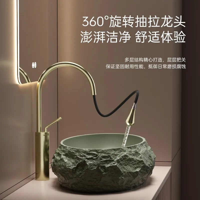 Outdoor washbasin imitation stone washbasin round washbasin single basin outdoor courtyard balcony simple water transfer