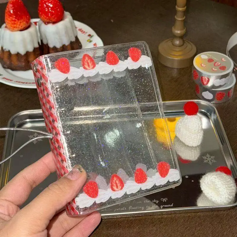 Ins Style Cream Strawberry M5 Loose Leaf Notebook Pvc Hard Shell Ledger 3-Inch Album Small Card Book Transparent Notebook