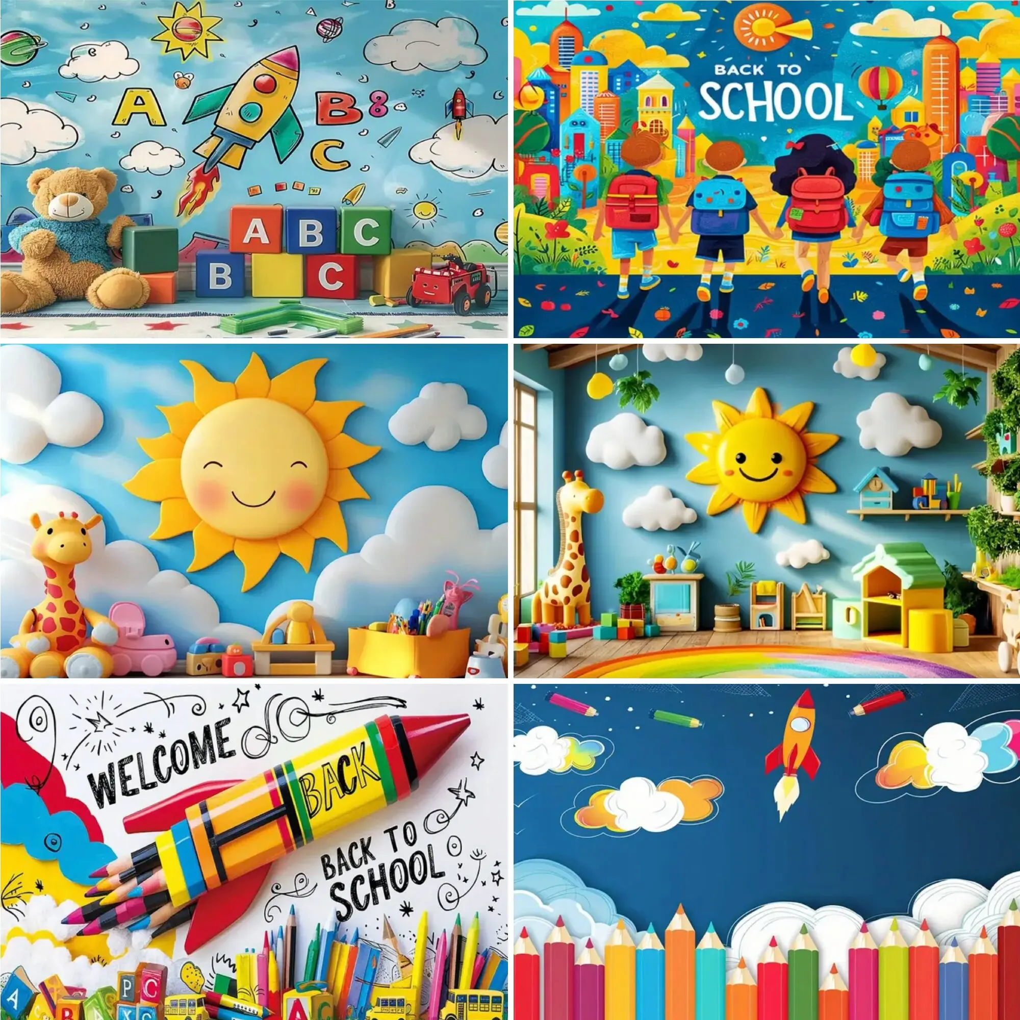 Kindergarten School Age Return to School Graduation Season Campus Gathering Display Background Children's Blackboard Pencil