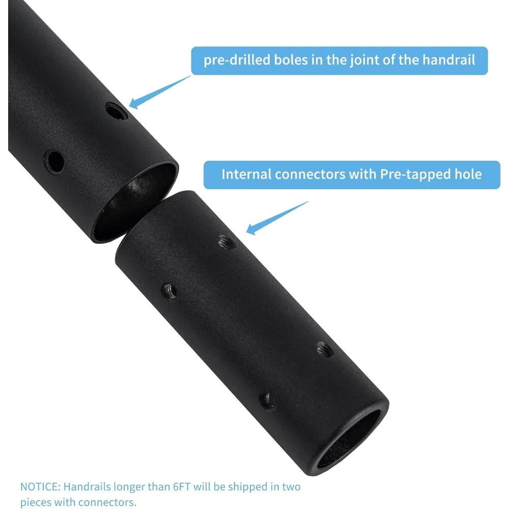 مجموعة درابزين الدرج الداخلي الحديثة من الألومنيوم بطول 7 أقدام، وقضبان أمان للسطح والمحدر، ودرابزين الدرج المثبت على الحائط، ودعامة من سبائك الزنك