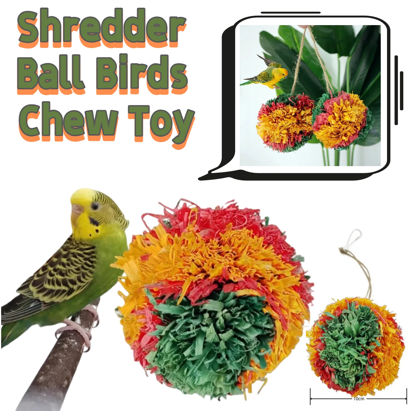 

For Bird Shredder Ball Birds Chew Toy Parrot Toy Foraging For Parakeets Cockatiels Love Birds Hanging Safe Cage Accessory