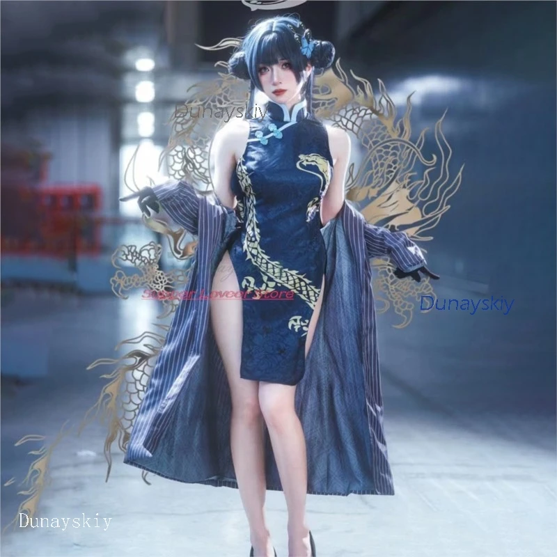 

Halloween Costume Adults Game Blue Archives Ryūge Kisaki Cheongsam Cosplay Trench Coat Sexy Chinese Style Dress For disguise Wom