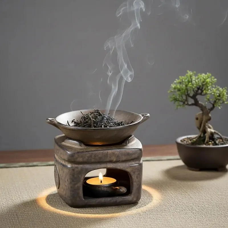 Aromatherapy Aroma Burner 3 In 1 Coarse Pottery Tea Warmer Candle Heating Reed Diffuser Essential Oil Incense Burner