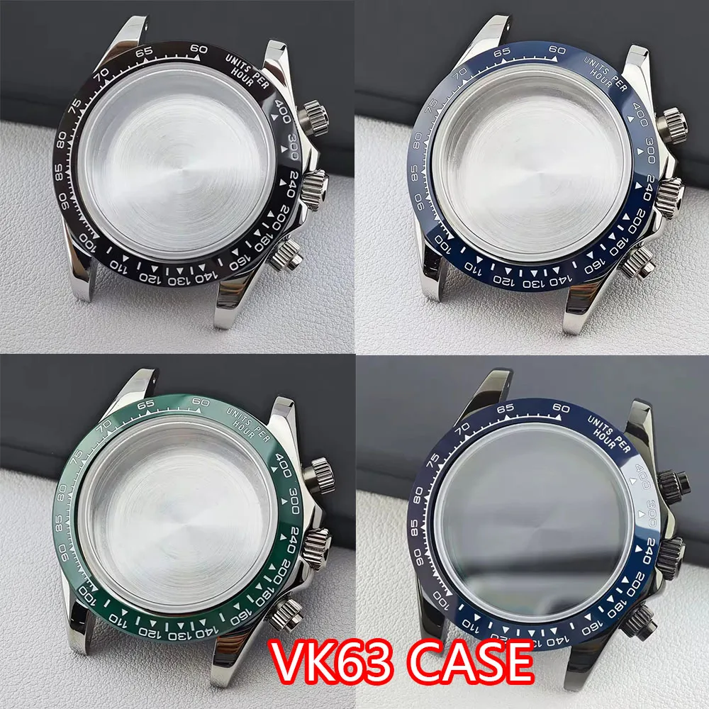 39.3mm VK63 Silvery/Gold Men's Watches Steel Case FIT VK63 Movement Case Watch Accessories Watch Parts Fits 20mm Strap Watch Box
