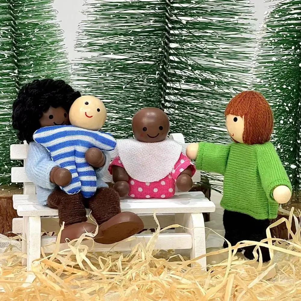 

8pcs/set Simulation Wooden Furniture Miniature Toy Figures Jointed Dolls Mini Wood Family Doll Dressed Characters