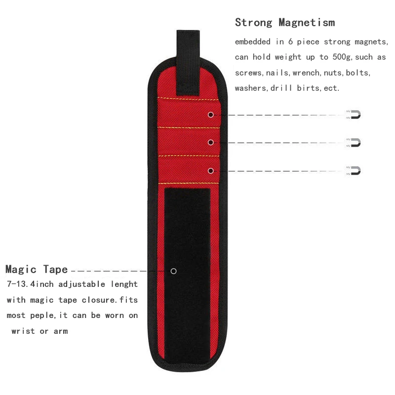 1pc Magnetic Wrist Support Band with Strong Magnets for Holding Screws Nail Bracelet Belt Support Chuck Sports Magnetic Tool Bag