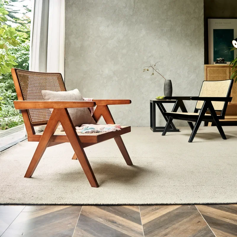 rattan sofa chair, living room solid wood leisure back chair, bed and breakfast balcony rattan recliner