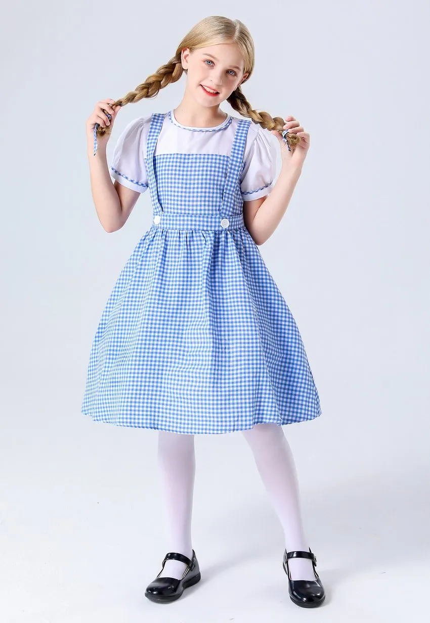 Traditionelles blaues kariertes Oktoberfest-Dirndl-Kostüm für Mädchen, Karnevalsparty, Cosplay-Kostüm – Detail 4