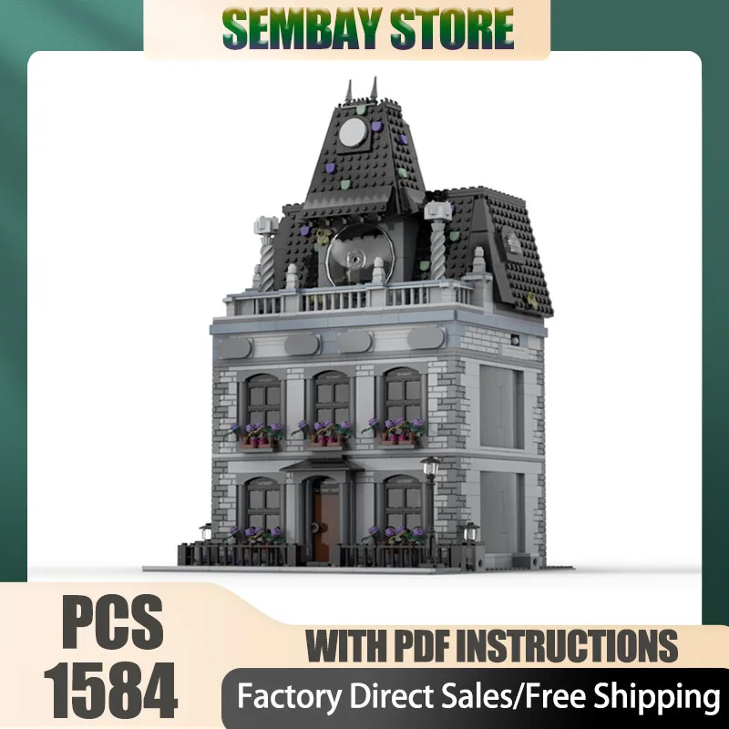 

City Street View Moc Building Bricks Modular Wednesday's Mansion Model Technology Blocks Christmas DIY Toy Construction Gifts