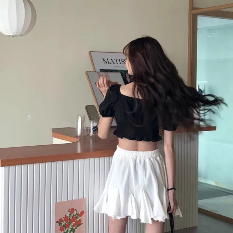 Mini Skirts Women Summer Lovely Students Elastic Waist Ruffles Lace-up Korean Style All-match Simple Leisure A-line Elegant Cozy