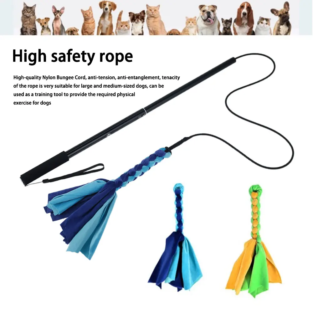 Extendable Dog Flirt Pole Dog Lure Pole Interactive Dogs Teaser Wand Pet Chew Toy with Chewing Rope Pet Supply for Pet Exercise