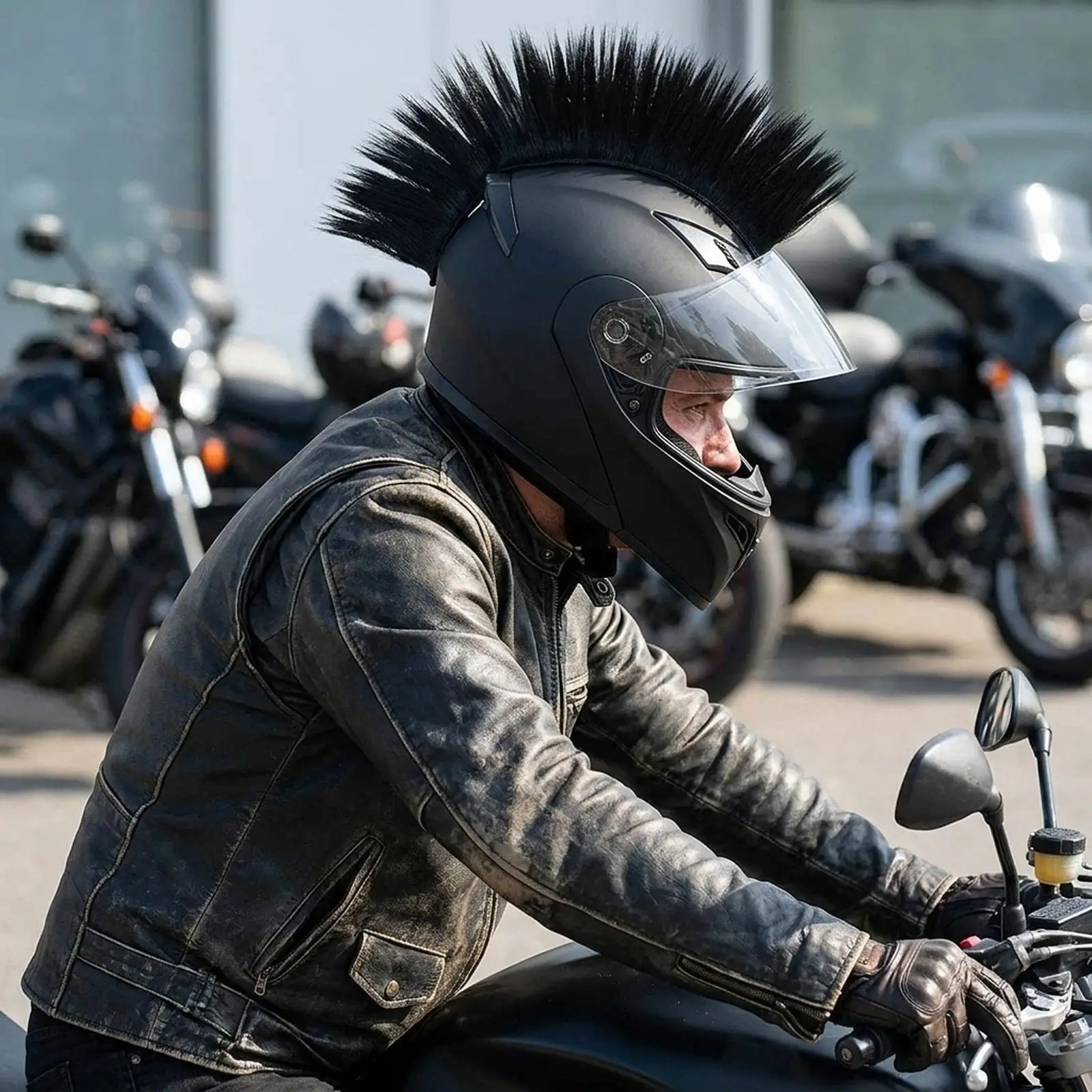 

Reusable Helmet Mohawk Wig Fiber Hair Accessory for Motorcycle Helmet Party Prop Decoration