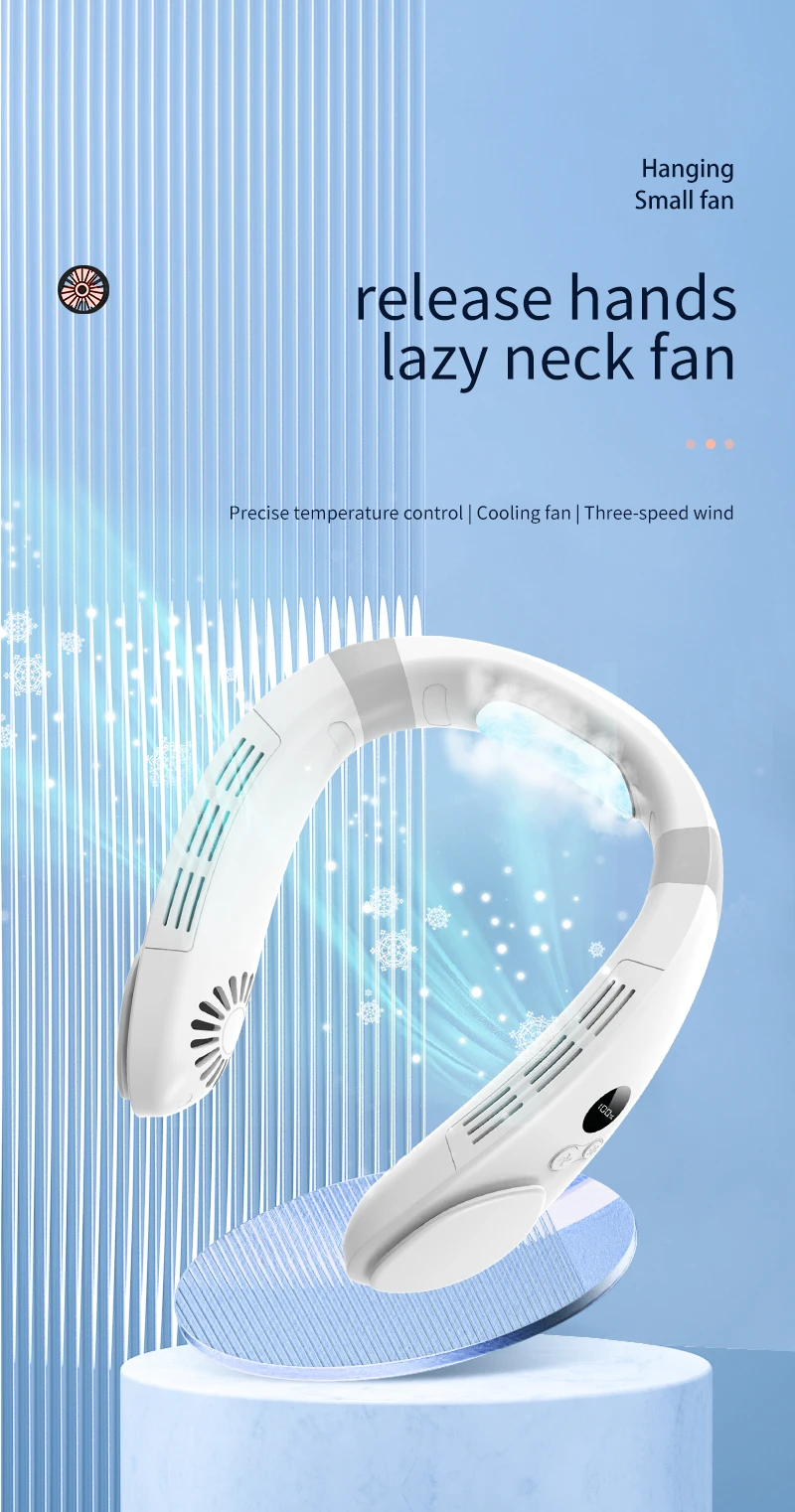 Outdoor Wearable Lazy Hanging Neck Fan 4400Mah LED Display Semiconductor Portable USB Rechargeable Leafless Air Cooling Fan