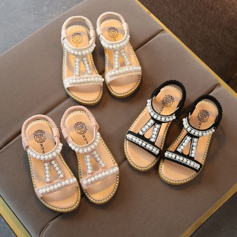 

Girls Sandals 1 Pair Pu Pearl Kids Shoes Flat Breathable Comfortable Party Birthday Festival Tutu Dress Matching Baby