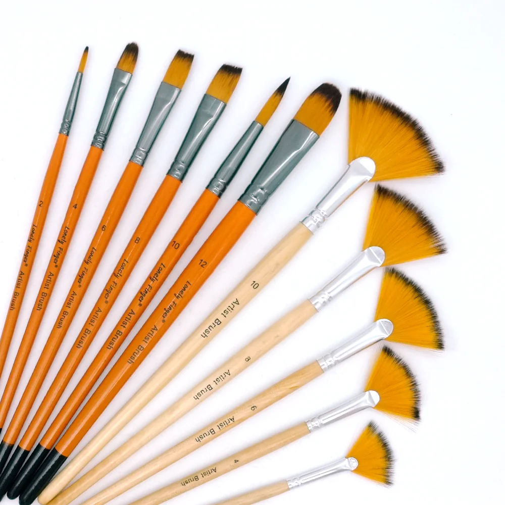 Mixed & Fan Paint Brushes Pack of 11, Assorted Shapes Art Brushes for Canvas Rock DIY Crafts