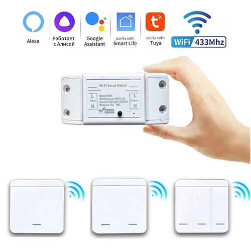 Tuya-Interruptor WIFI de 433MHz, módulo de relé de automatización del hogar inteligente, interruptor de pared inalámbrico de 1/2/3 entradas, Control del hogar, funciona con Alexa y Google