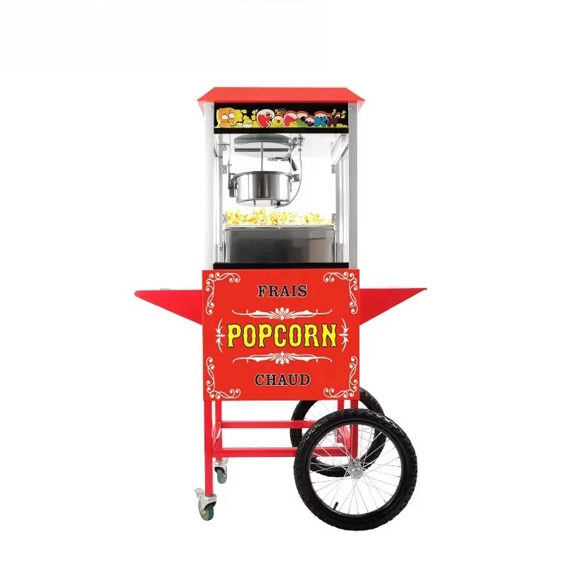 Commercial electric popcorn machine with trolley retro automatic popcorn machine with wheels for party ce certified wholesale