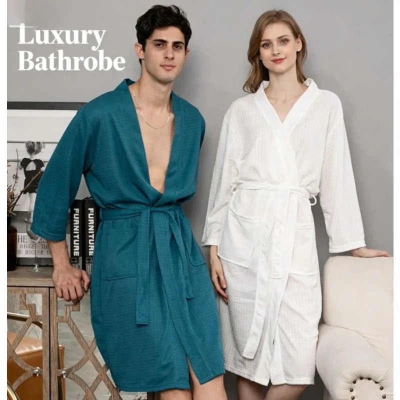 Unisex Robe  Lightweight Long Kimono One Size White Grey  Soft & Absorbent  Perfect for Hotel Spa Bathroom Home Lounging