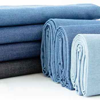 Vintage Cotton Blue Denim Fabric Light Thin Soft Cloth 1