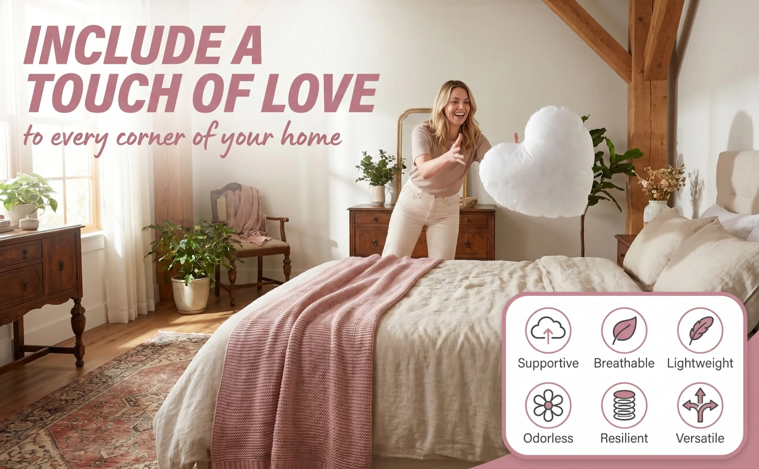 Heart Pillow Inner Made of Premium Odorless Material Soft Hugging Feel Comfortable Sleeping Pillow Insert for Sofa Chair Bed
