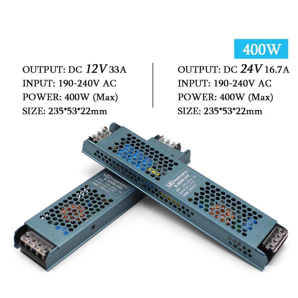 Ultra Thin LED Power Supply DC 12V 24V Lighting Transformers 60W 100W 200W 300W 400W AC190-240V Converter Driver for Strips