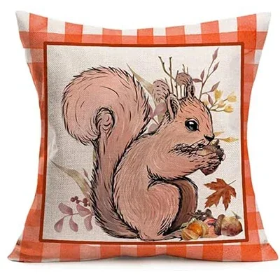 Autumn Squirrel Pillowcase Autumn Home Decoration Pumpkin Maple Leaf Thanksgiving Farmhouse Cushion Cover Camping Sofa