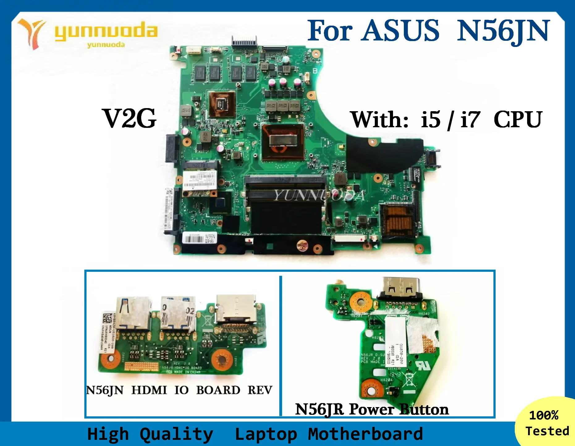 N56J For ASUS N56JN Laptop Motherboard With i5 i7 CPU GT840M 2G GPU N56JN HDMI USB IO board N56JR power Button board 100% Tested