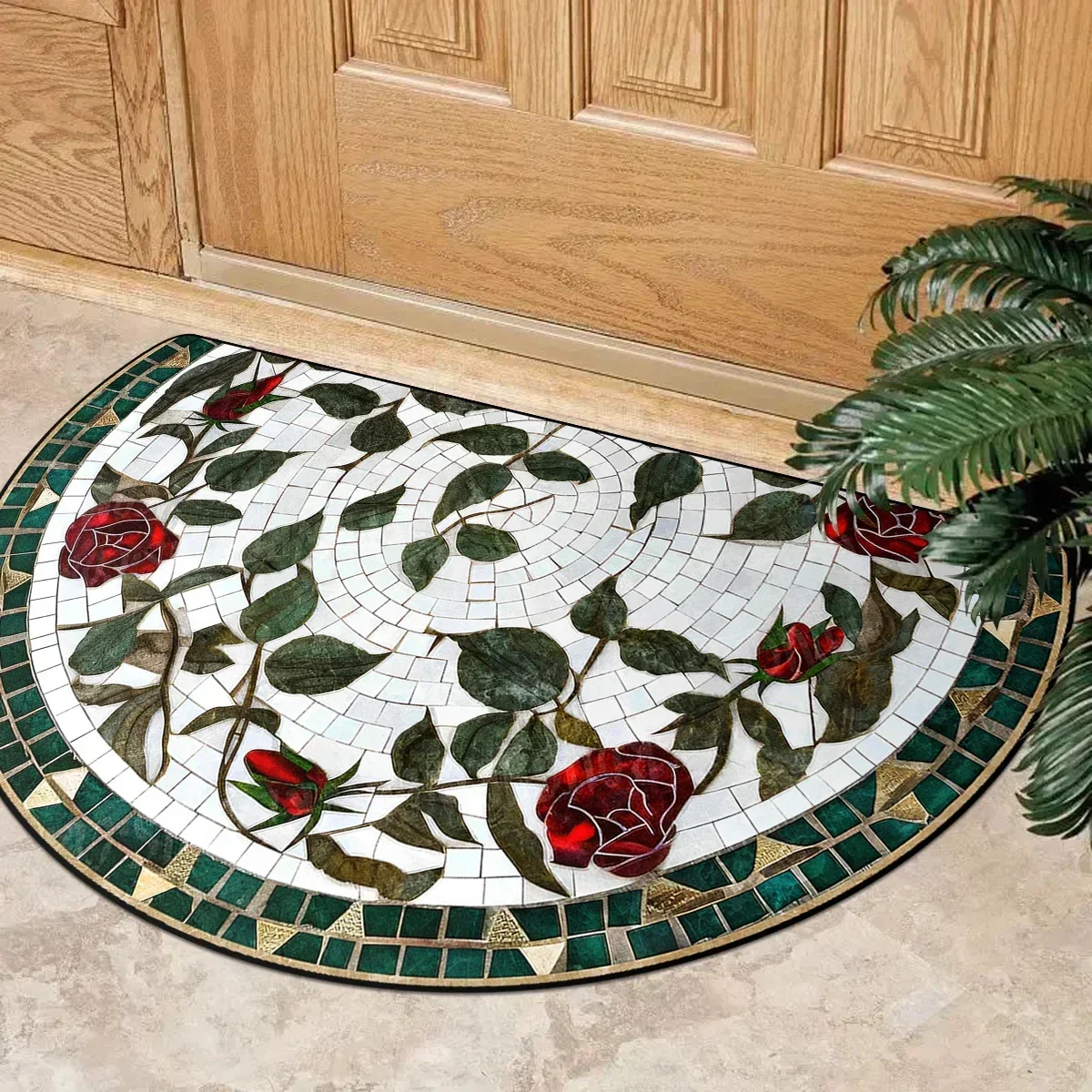 Modern Art Semi Circular Doormat Non Slip Wear Resistant Indoor Outdoor Entrance Welcome Mat Kitchen Rug Home Decor