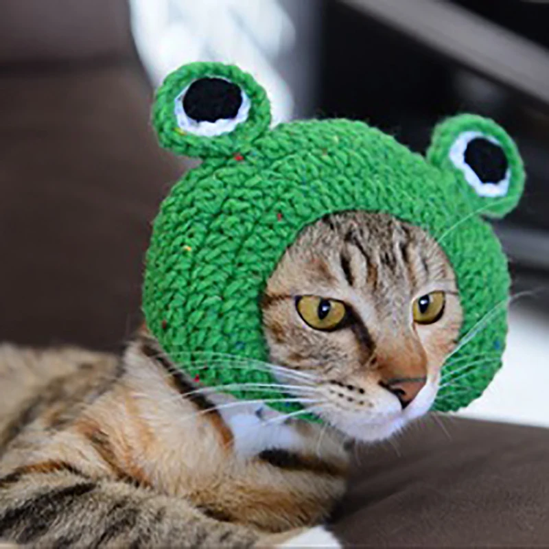 Handmade Knitted Hat for Pets, Cute Frog Shape Headgear, Fun Photography Props