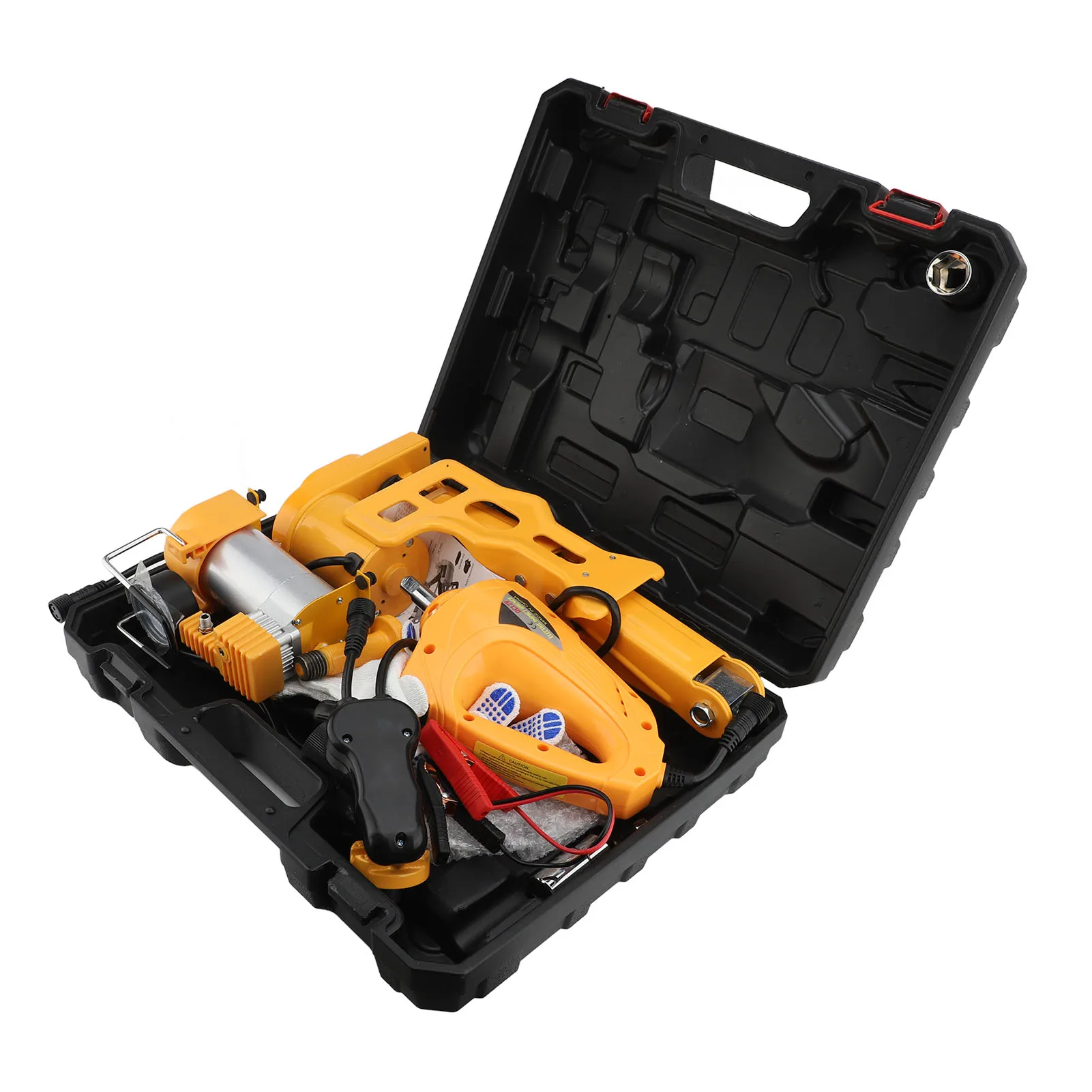 

150PSI Inflator Pump Electric Wrench 200 Meter Visibility Lifting Jack Set Automatic Guard for Car Emergency Repair