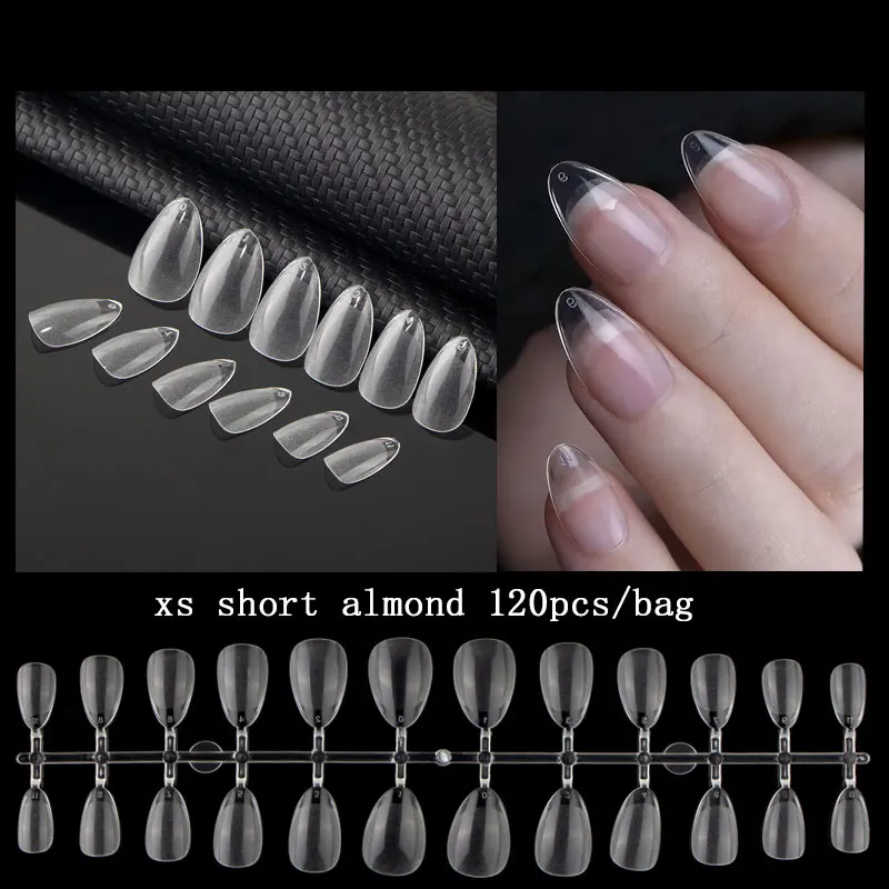 120Pcs Full Cover Press On Nail Tips Stiletto Almond Square Coffin French False Fake Soak Off Gel Nail Extension Tips Capsule