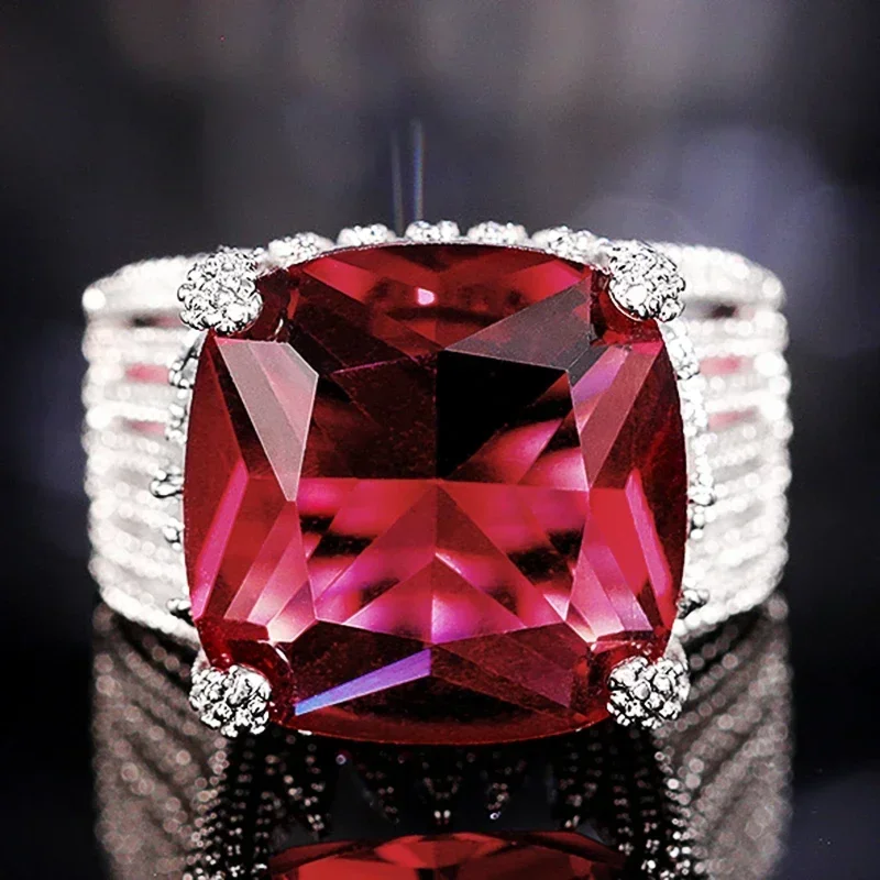 2024 Geometric Red Cubic Zircon Luxury Rings for Women Wedding Party Noble Female Accessories Fancy Gift Modern Trendy Jewelry