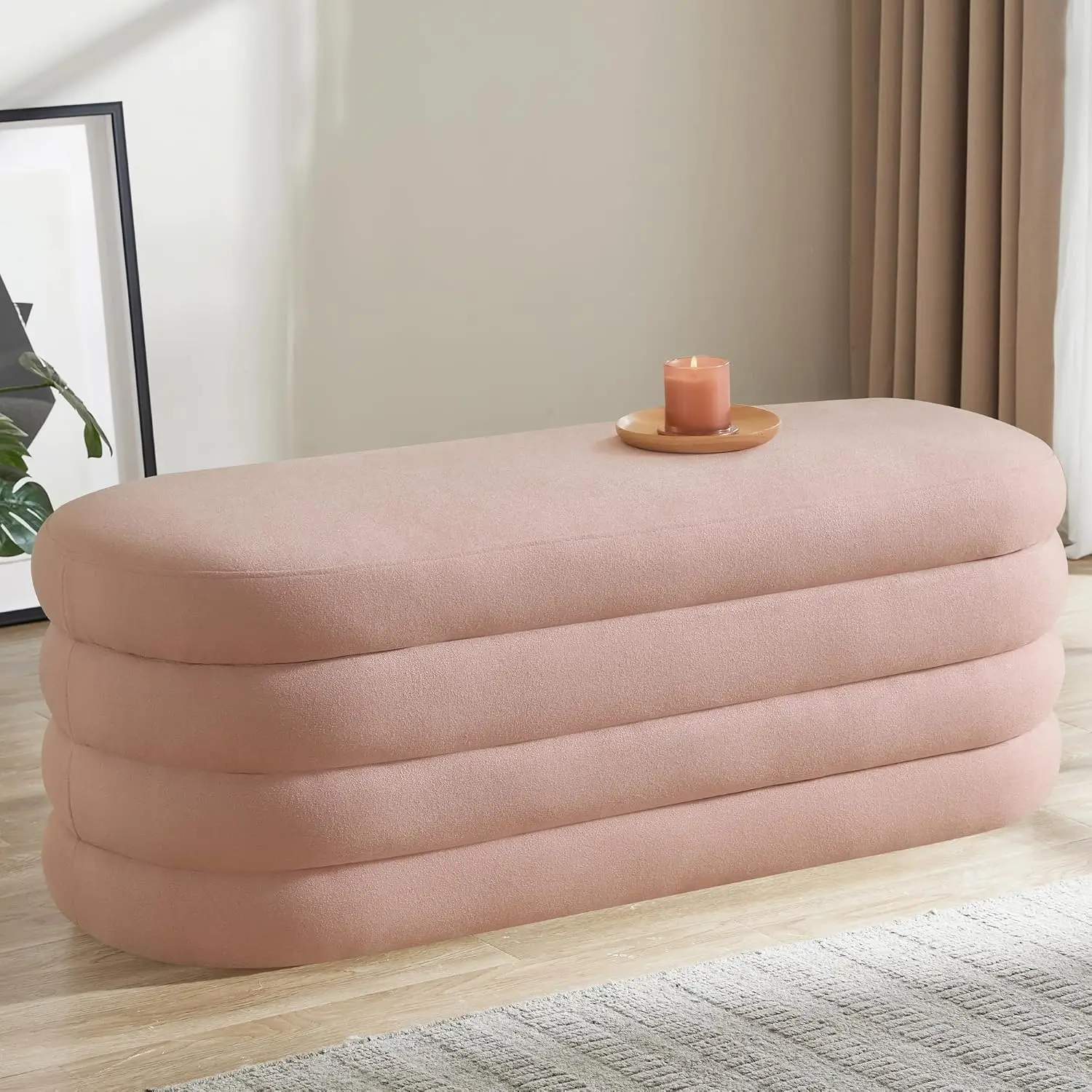 Boucle Upholstered Storage Ottoman Bench for Bedroom 49.2 Inch, Customized