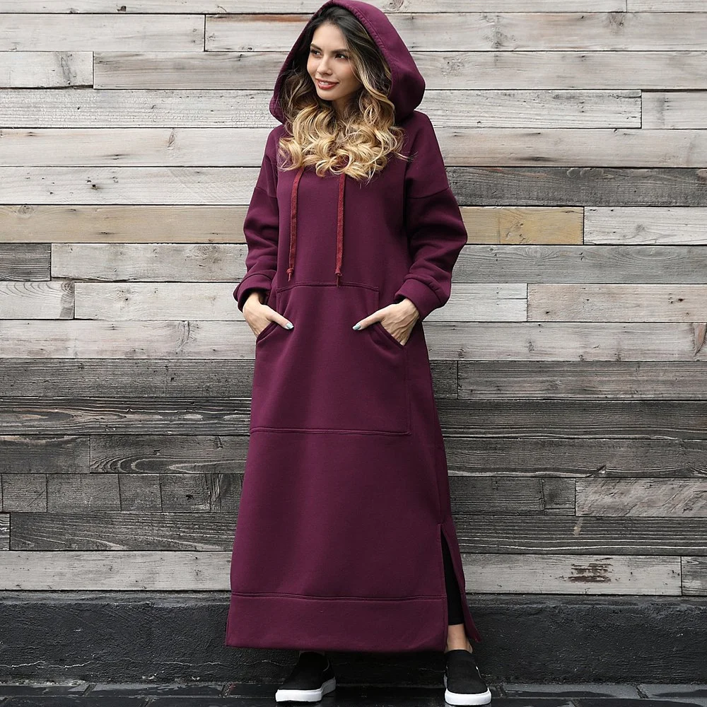 

Women's Long Fce-lined Hoodie Casual Loose Comfortable Warm Top with Big kets Autumn Winter Faion plus Size Dr