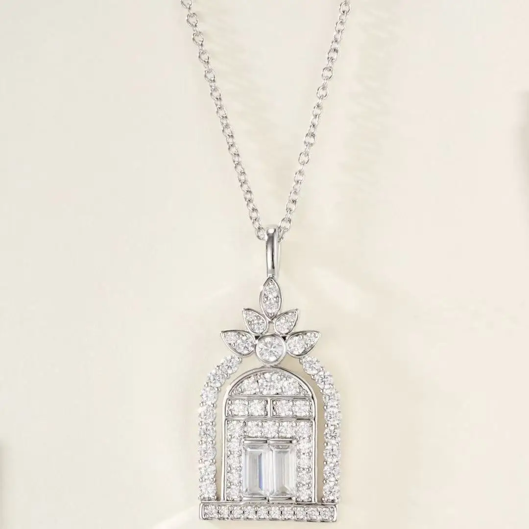 

French Style Moissanite High Qua S925 Sterling Silver Happinescastle Door With Necklace Jewelry for Women's Birthday Party Gift