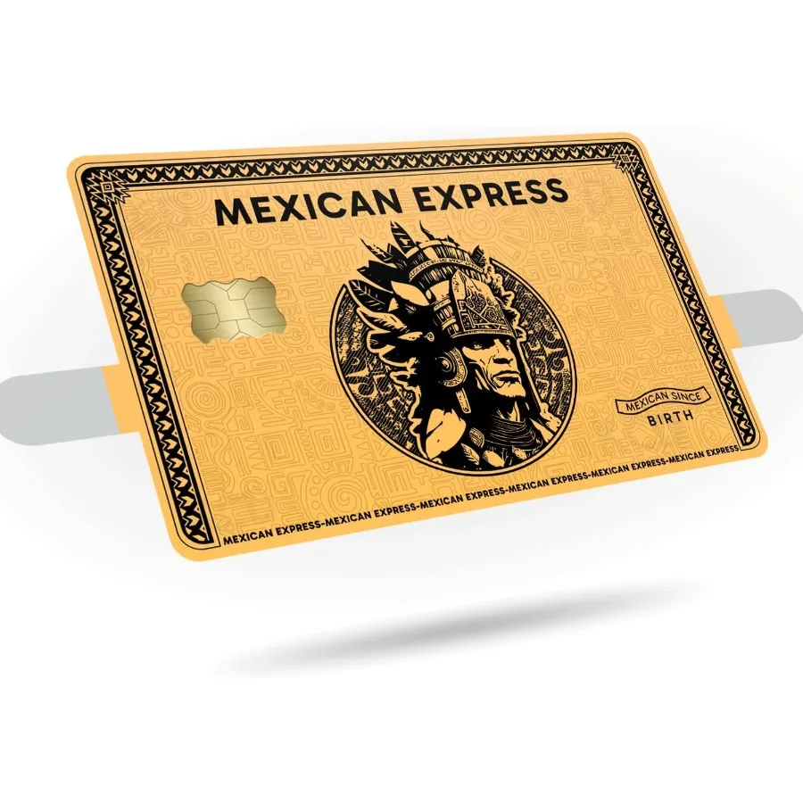 

Mexican Express Credit Card Skin - Gold or Silver Aztec Warrior Design - Sticker Decal Cover Wrap 3-Pack - CCS029 Gold