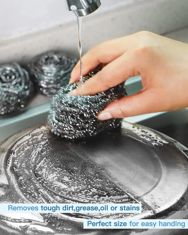 12Pcs Steel Wool Scrubber Pads for Cleaning Dishes, Pans, Pots, Ovens, Grills, Sinks - Stainless Steel Scrubbers for Kitchen