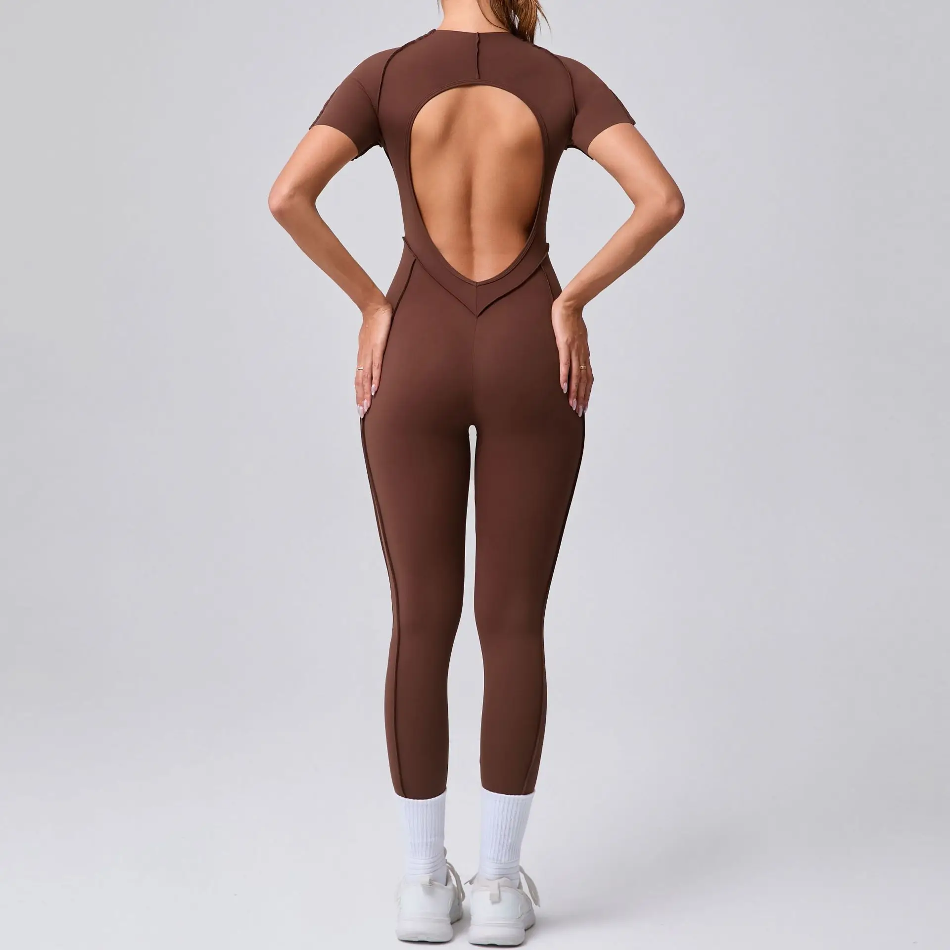 Short Sleeve Jumpsuit Gym Clothes For Women Sportswear Fitness Overalls Backless Scrunch Yoga Suit Sports Set Leggings Outfit