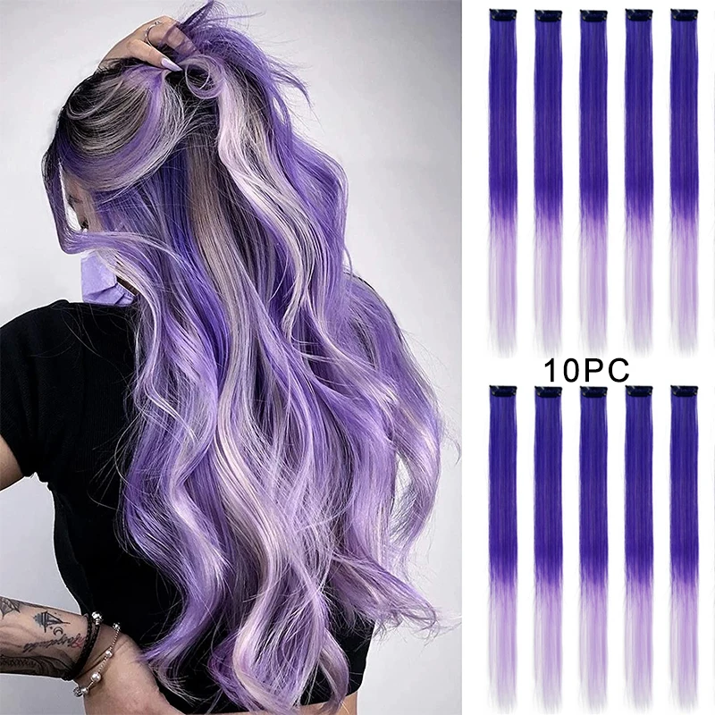 Ombre Colorido Clipe Em Extensões De Cabelo Para Mulheres E Meninas, Longo Cabelo Sintético, Rainbow Party Highlight, 22 \