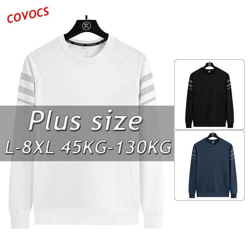 

7XL8XL Plus Size Sweater Spring and Autumn Sports and Leisure Solid Color Simple Round Neck Long-sleeved Trend Sweatshirt