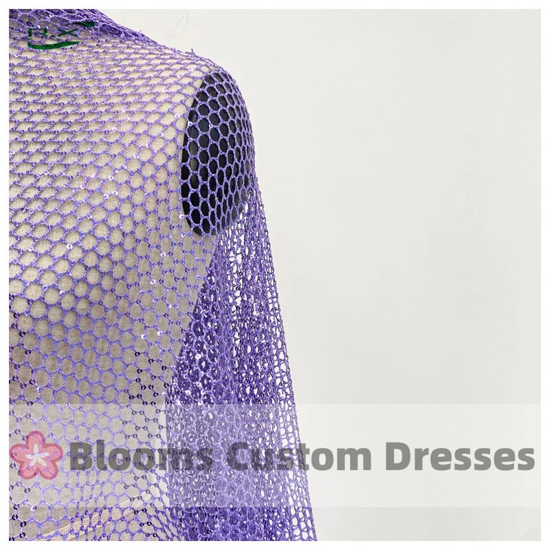 Blooms Customized Purple Chic Sequins Net Cape Prom Dresses For Special Occasion Pleated Party Gown A-line Evening Dress