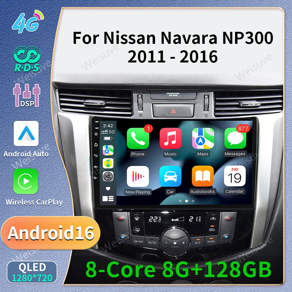 Radio para Auto Android 16 con Carplay, Reproductor Multimedia GPS, Reproductor de Video, Unidad Principal Estéreo para Nissan NAVARA Frontier NP300 2011-2018, Mfkj