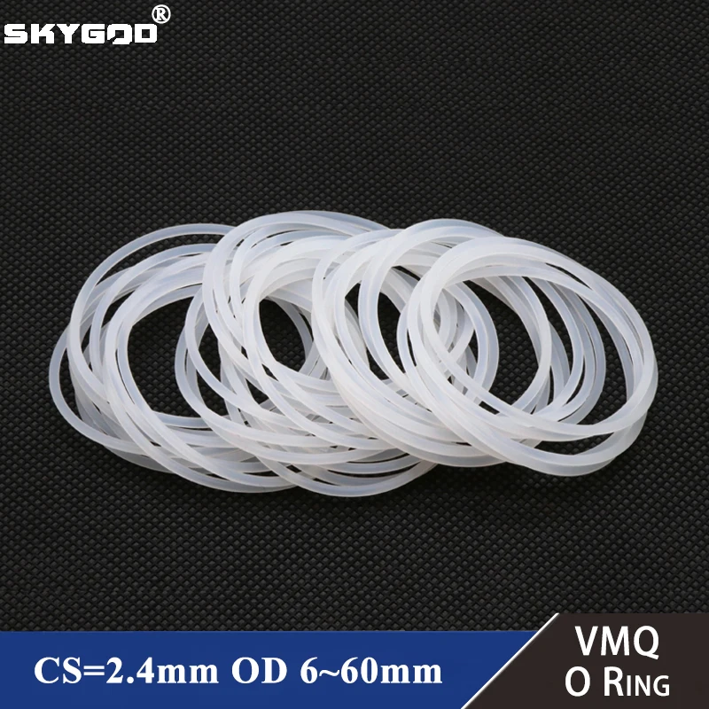 10pcs VMQ O Ring Gasket CS 2.4mm OD 6~ 60mm Waterproof Washer Silicone Rubber Insulate Round O Shape Seal White Food Grade