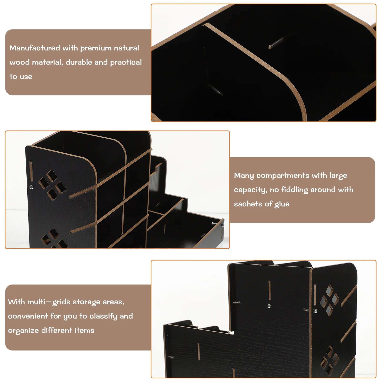 

Wooden Desktop Organizer for Pens Pencils and Stationery Compact Desk Pen Holder with Multi-Grid Storage Office School Supplies