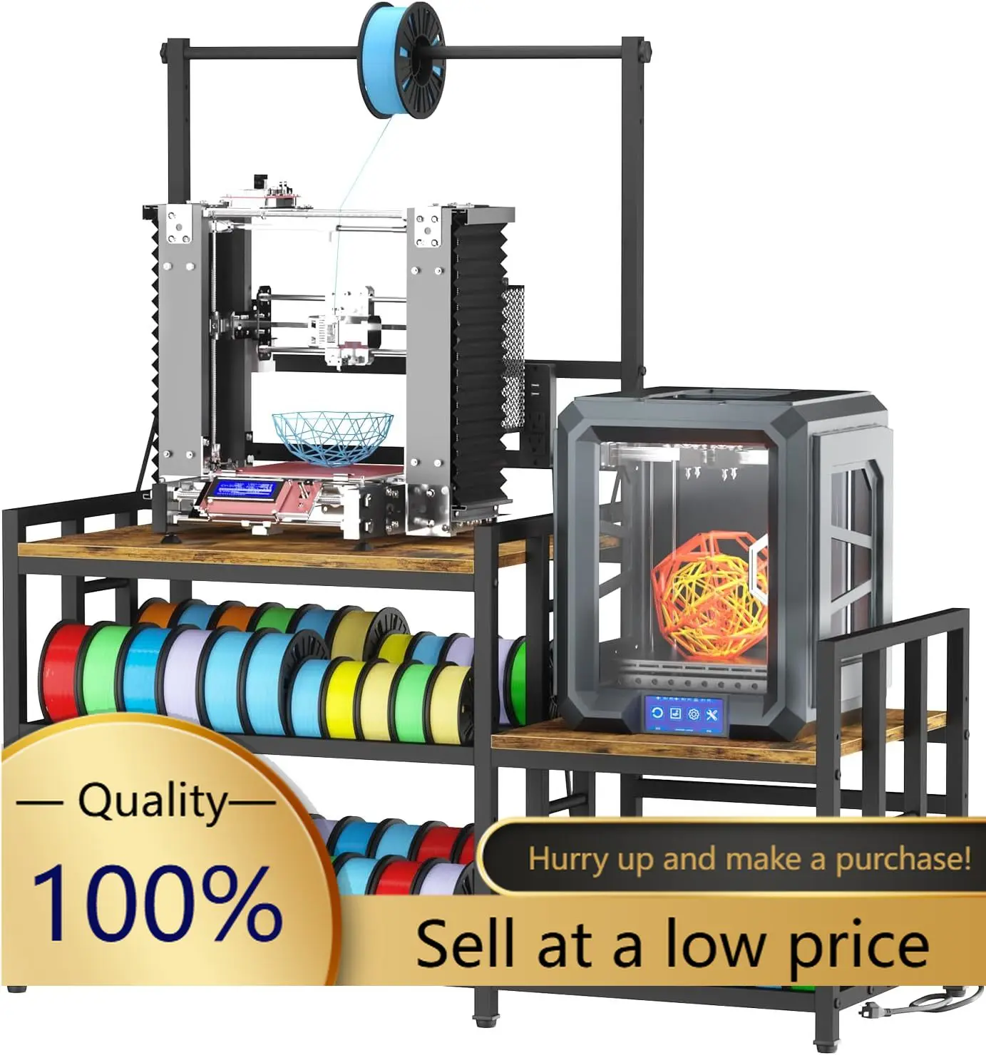 3D Printer Table with Filament Storage 3D Printer Stand with Power Outlet,Heavy Duty 3D Printer Desk for ABS, PLA, TPU Filament